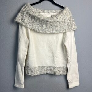 Cozy Off Shoulder Sweater Marled Knit Winter Feminine‎ Pullover Cozy Womens XL